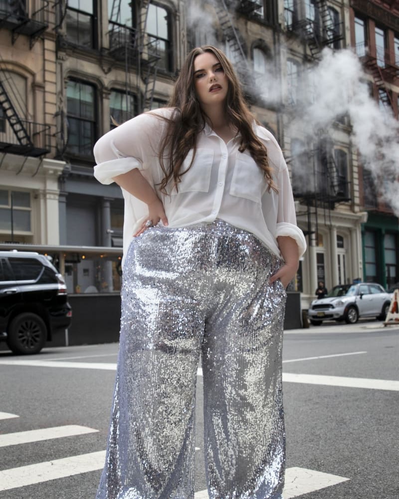 Plus size sequin on sale wide leg pants